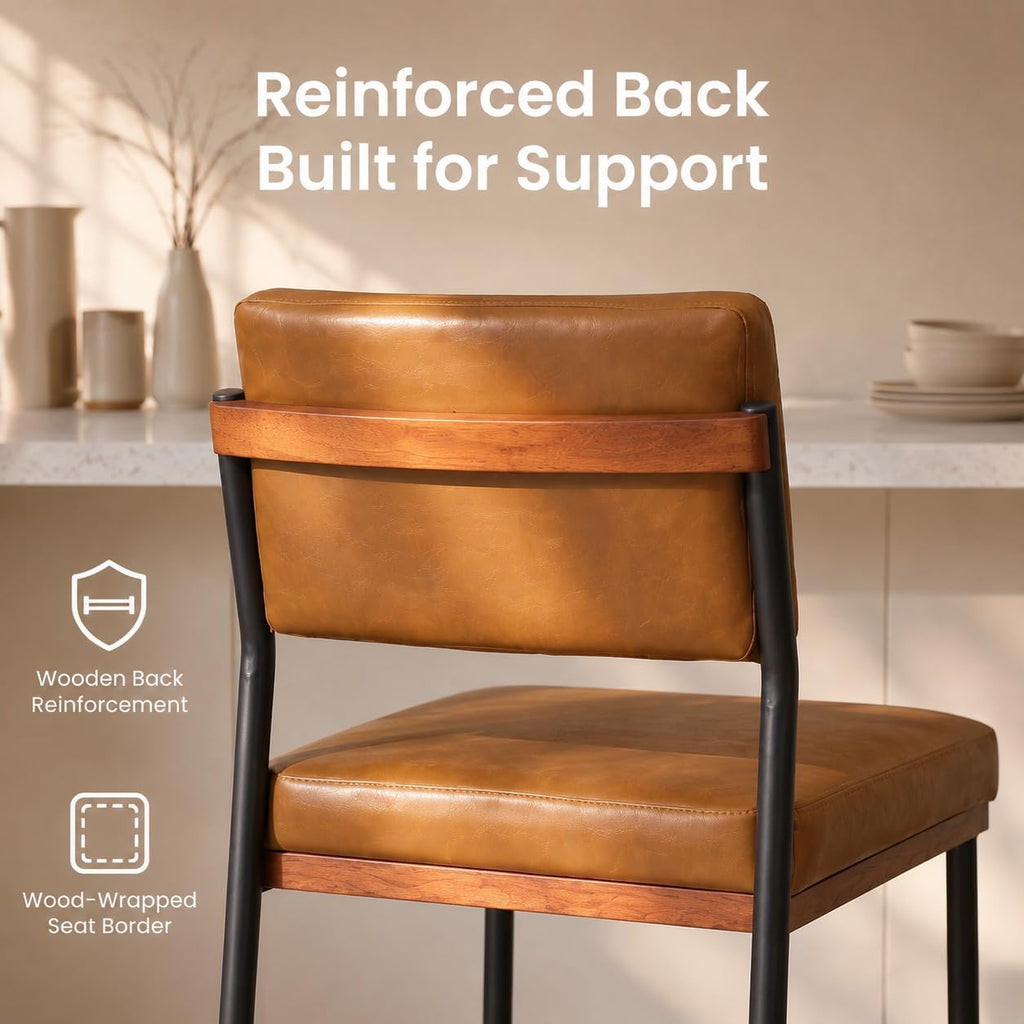 Faux Leather Bar Stools Set of 2,26 Inch Modern Counter Height Bar Stools Island,Counter Stools with Wide Back Sturdy