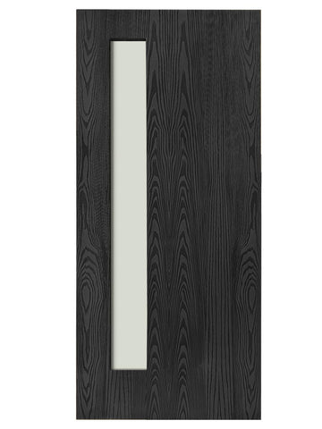 36 in. x 80 in. Reversible Clear Glass Black Wood Texture Modern Exterior Fiberglass Front Door Slab