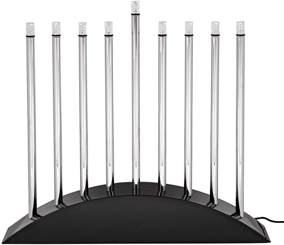 Zion Judaica Large LED Electric Hanukkah - New Classic Black & Silver Arch Style Hanukkiah 14" Wide x 12.5" Tall