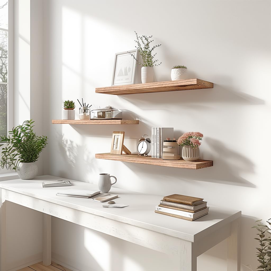 Light Wood Floating Shelves for Wall Rustic Wall Shelves Set of 6