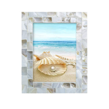 Handmade Picture Frames, 4" x 6"Vintage Mother of Pearl Photo Frame, Unique Natural Style, Chic Mosaic Beach Picture