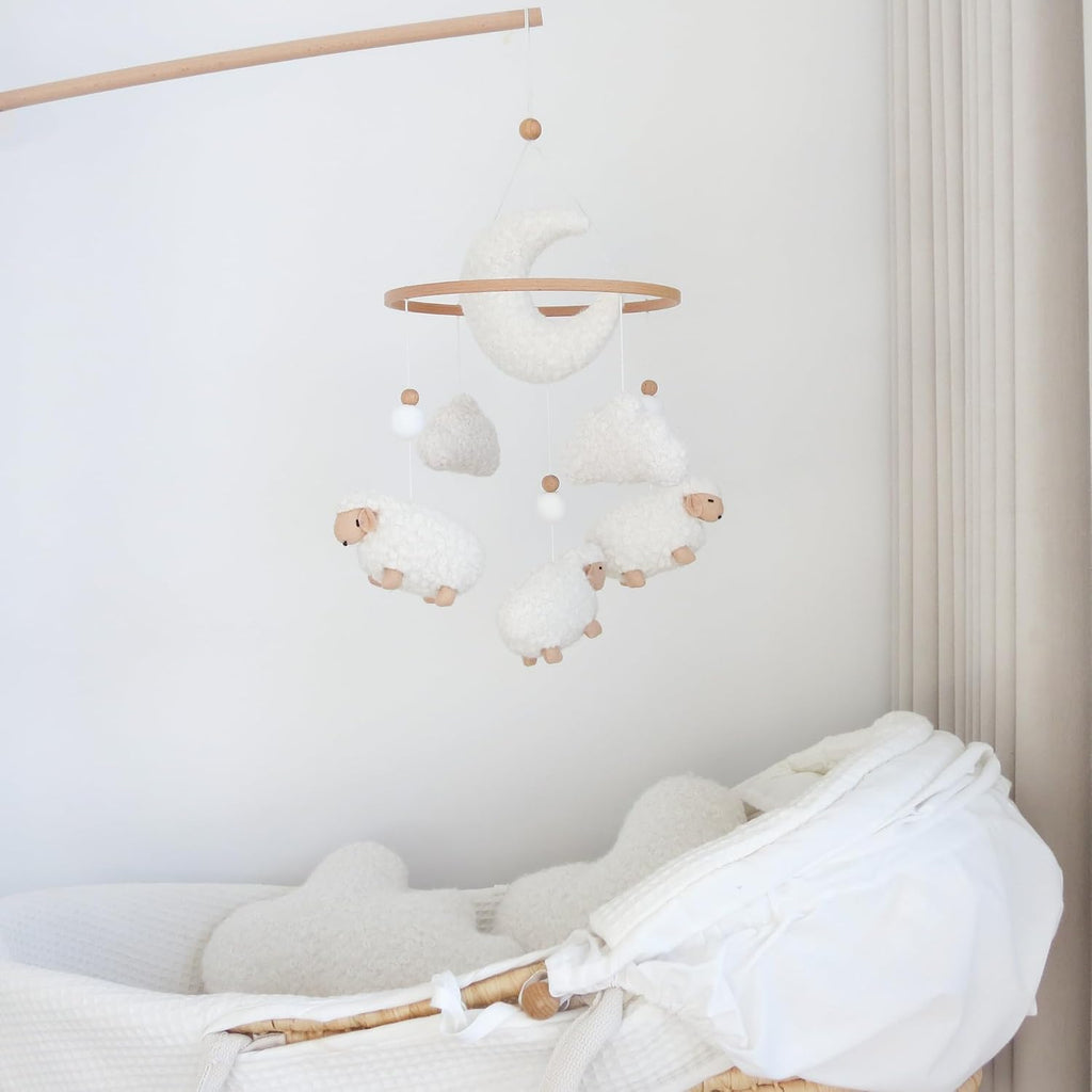 Sheep Baby Mobile for Crib, Cloud Baby Crib Mobile for Girls & Boys, Neutral Crib Toys Hanging, Lamb Baby Mobile
