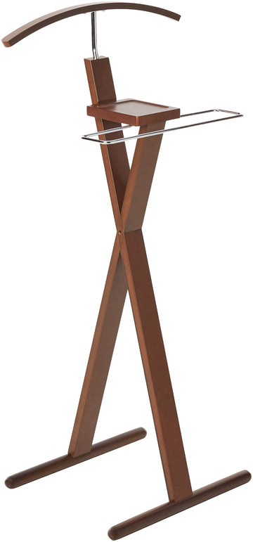 Josh Freestanding Wooden Valet Stand Organizer with Tray, Hanger, Trouser Bar, Walnut