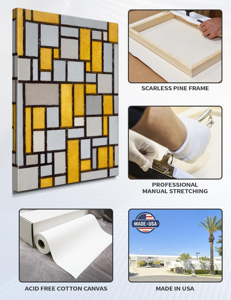 Large Mondrian Wall Art, Composition with Grid 1, 1918, Size 36x24 in