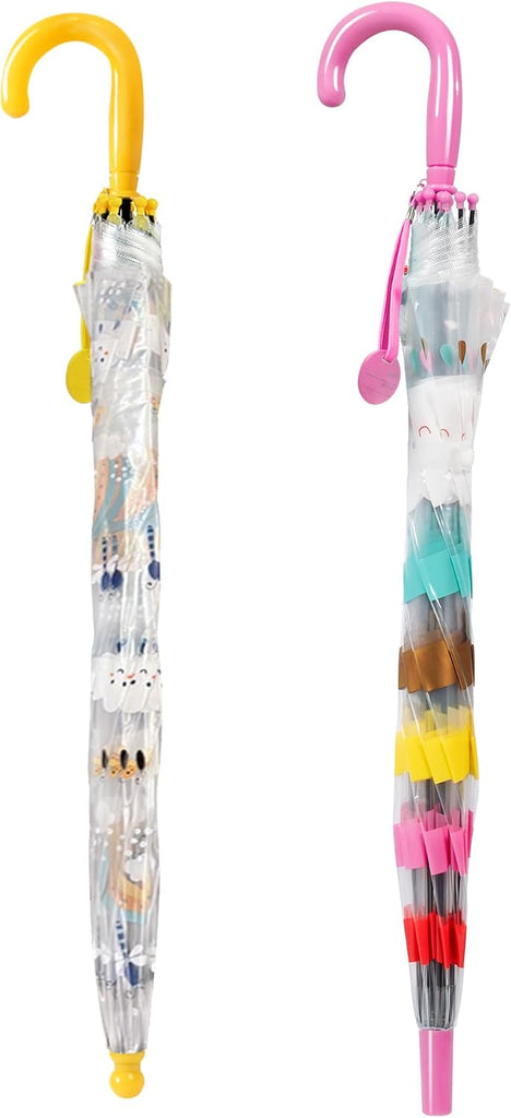 2 Pack Kids Clear Umbrellas for Rain Dome Bubble Umbrella Windproof for Toddler Boys Girls
