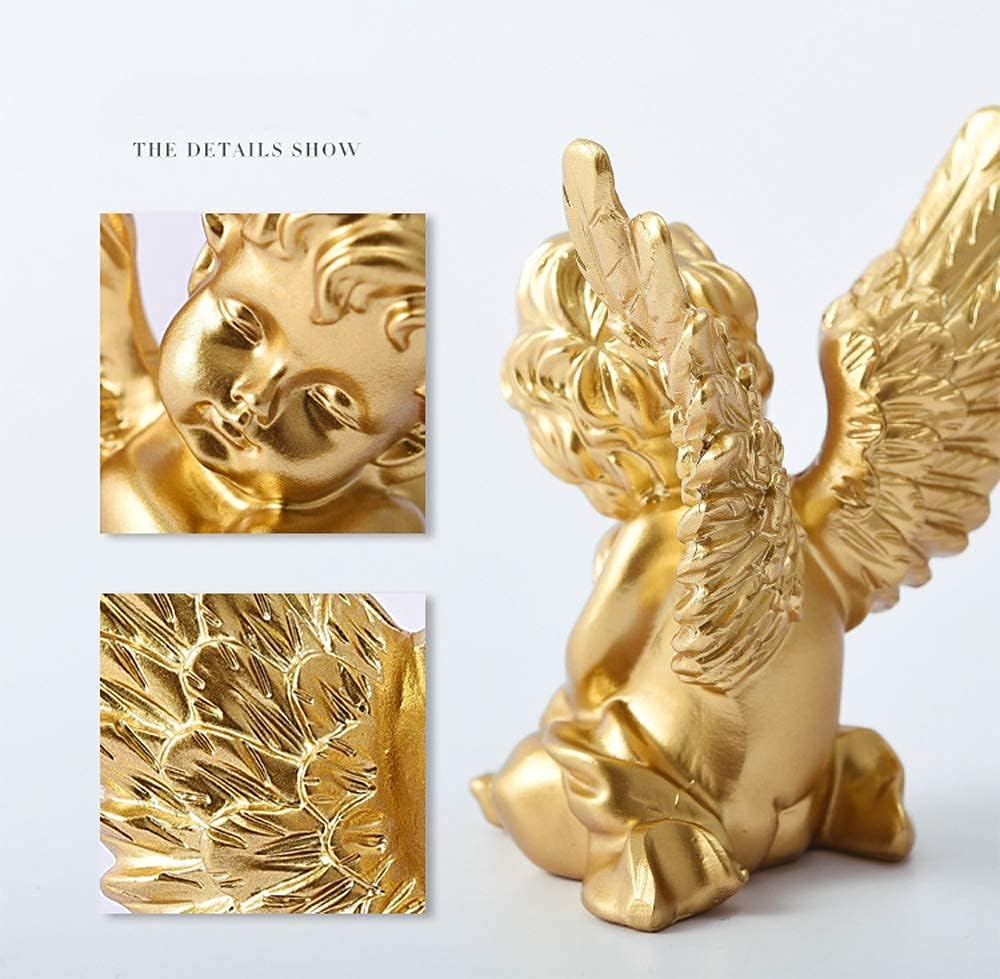 2 Pack Resin Cherubs Gold Angel Statue Figurine, Garden Sleeping Cherub Statue Sculpture Indoor Outdoor Home