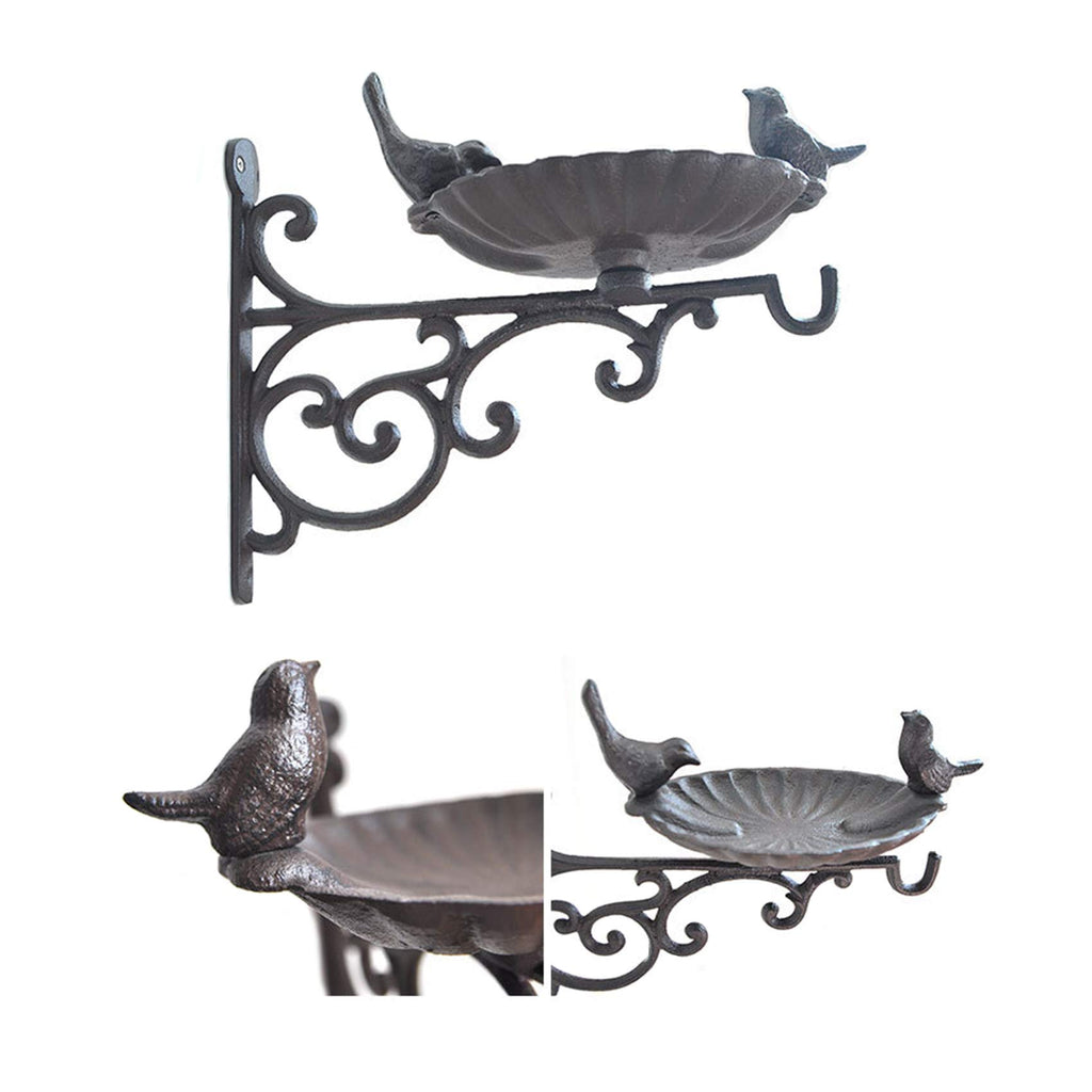 Outdoor Hanging Bracket with Bird Feeder - Cast Iron Hanger Wall Hook for Hanging Planters, Lanterns, Wind Chimes and