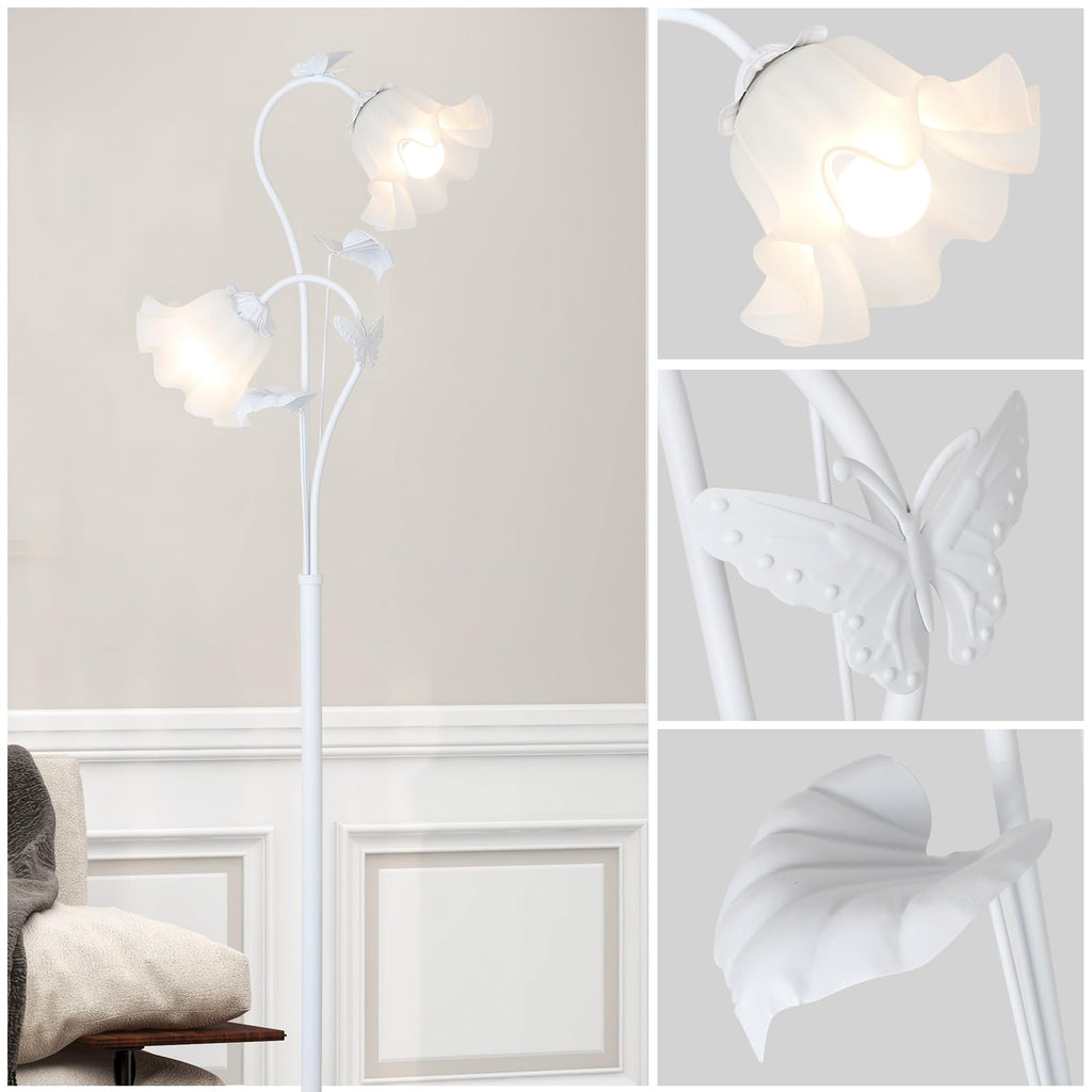 White Flower Standing Lamp, Floral Tall Lamp with 2 LED 5W Blubs, Foot Switch, Modern Corner Floor Lamp with Acrylic