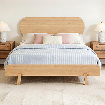 Queen Bed Frame with Headboard & Low Footboard, Bamboo Queen Size Bed Frame with Wood Slats Support 800LBS, Japanese