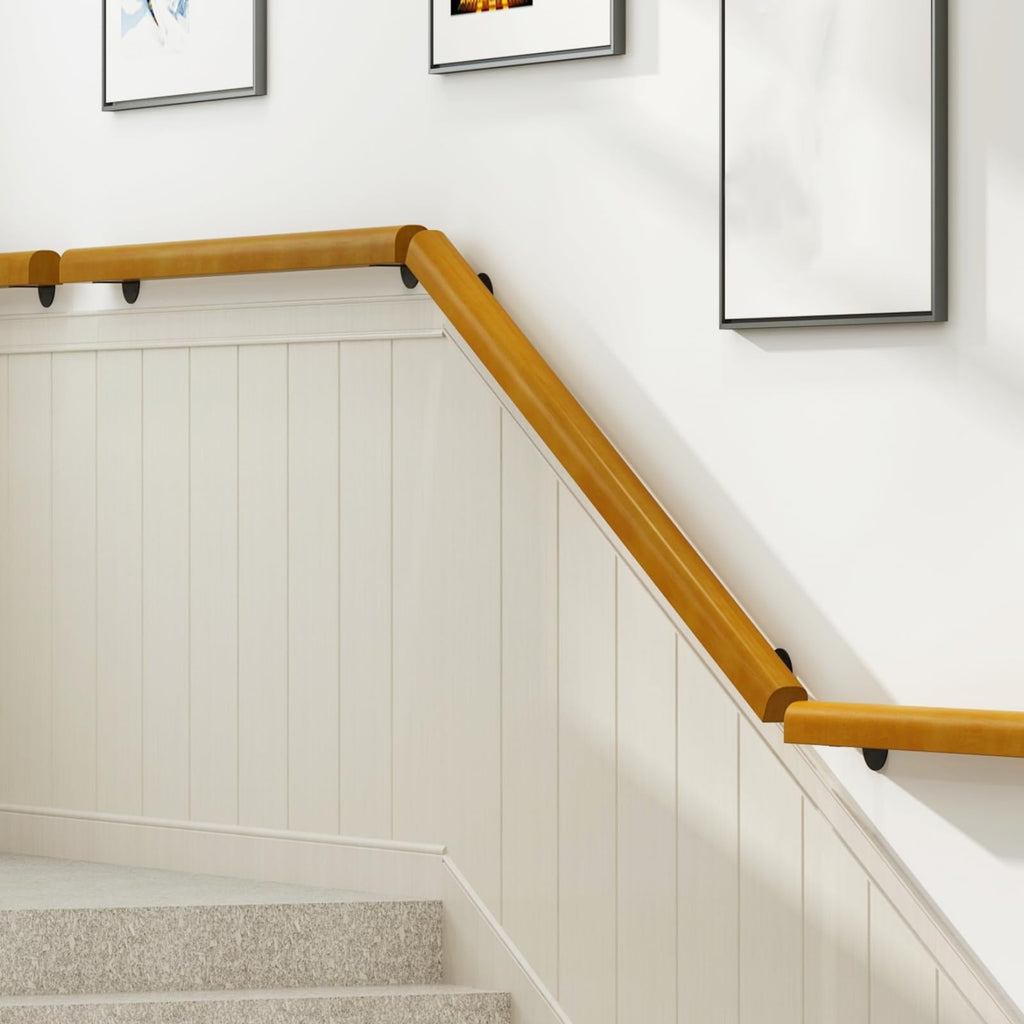 5FT Wooden Stair Railing Indoor, Wall Railings for Stairs, Hand Rails for Indoor Stairs, Non-Slip Stair Handrail