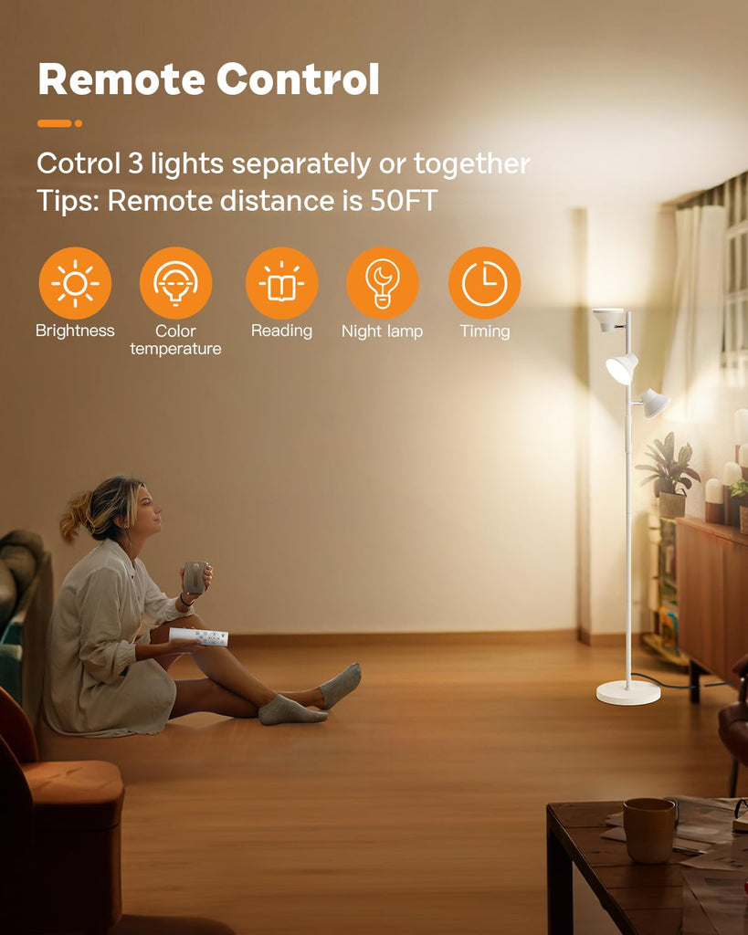 LED Floor Lamp, 36W Modern Floor Lamp with Remote & Touch Control, 4 Color Temperatures, Standing Lamp with 3