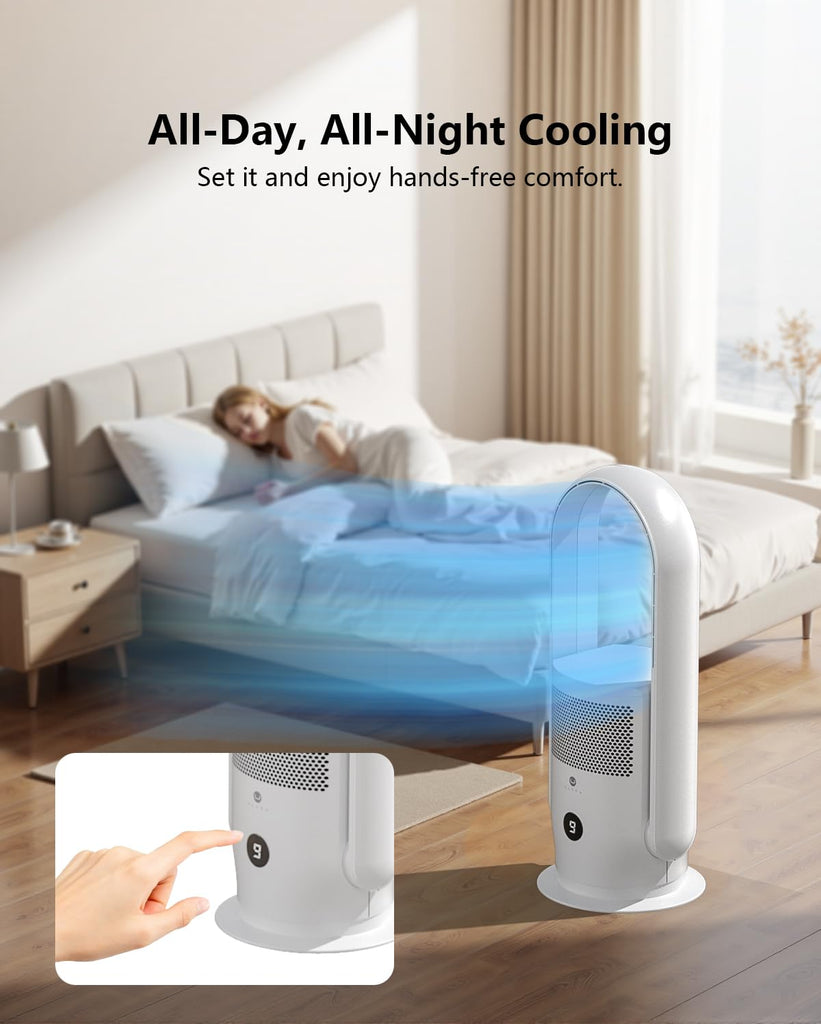 Bladeless Tower Fan and Air Purifier Combo, Quiet Oscillating Fan with Remote & Touch Control, 9 Speeds, 8H Timer