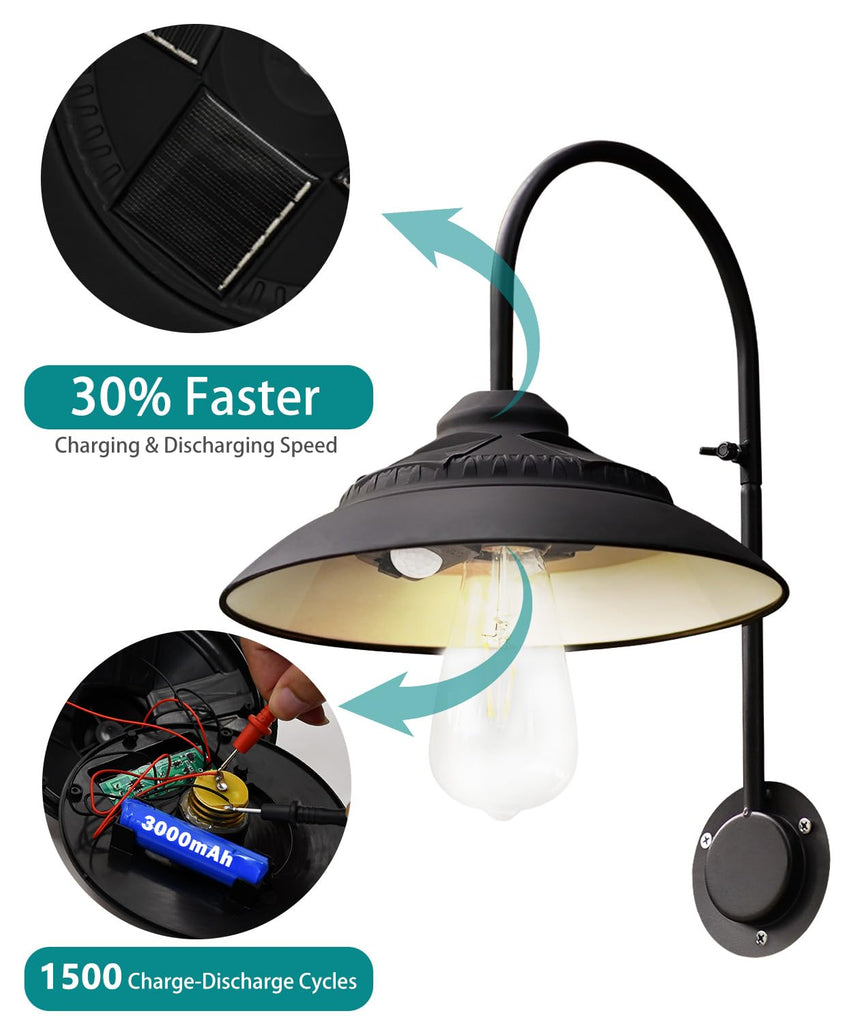 Solar Barn Lights with Motion Sensor for Outside - 2 Pack Black