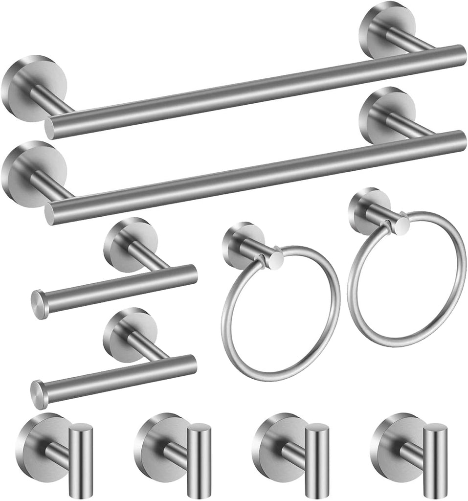 Bathroom Hardware Set 10 Pieces, Stainless Steel Towel Bar Set Includes 16 inch Towel Bar, Towel Hook, Towel Ring