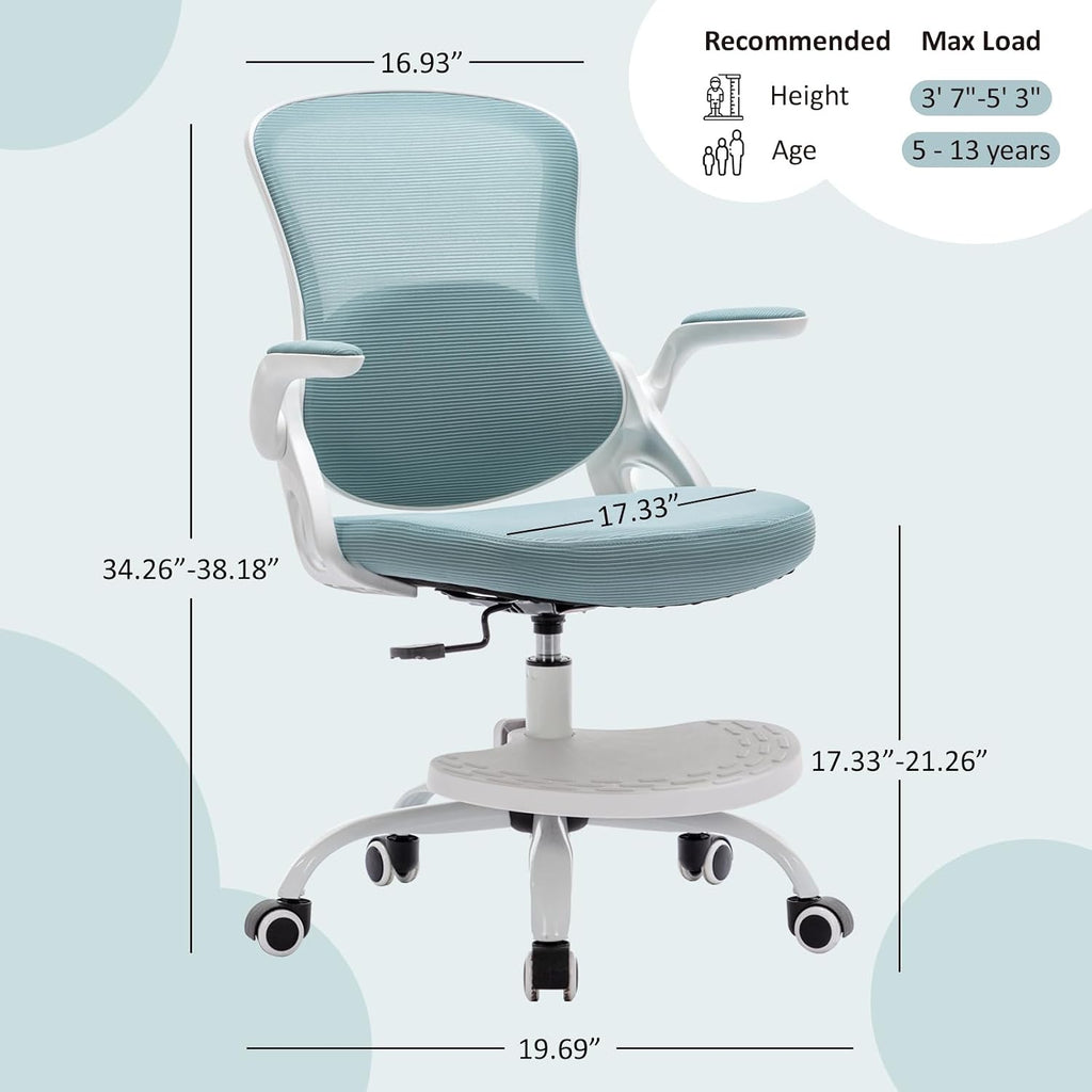 Kids Desk Chair,Ergonomic Study Chair with Adjustable Height,Swivel Mesh Desk Chair with Wheels,Home Office Chair