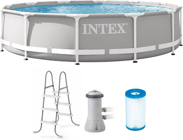 Prism Frame 12ft x 30in Round Above Ground Swimming Pool Set Bundle | 26711EH - 530 GPH Cartridge Filter Pump and
