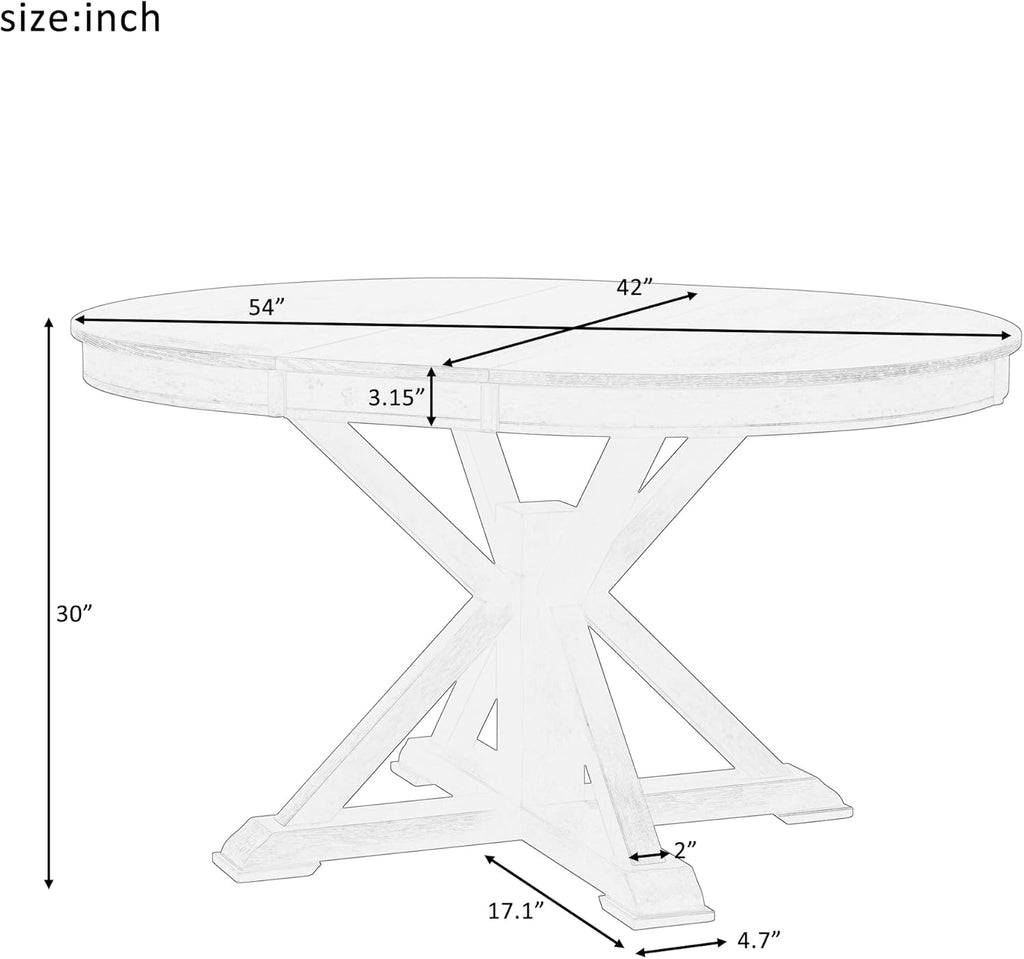 42"-54" Farmhouse Extendable Dining Table for 4-6 with 12" Butterfly Leaf Round-to-Oval Top Cross-Base Legs, Kitchen