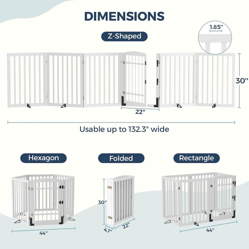 Dog Gate Indoor, 132" Wide Bamboo Pet Gate with Door, 30"H, White