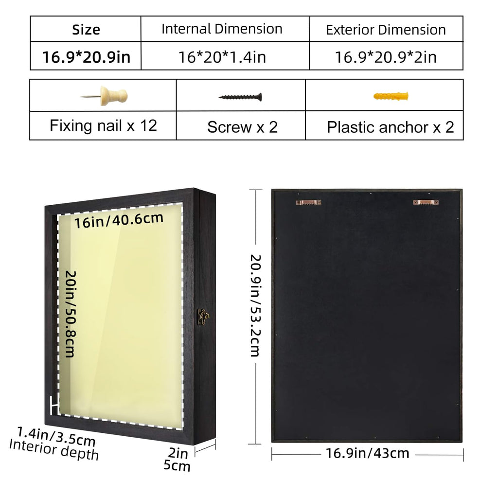 Extra Large Shadow Box 16x20 Display Case Picture Frame Black