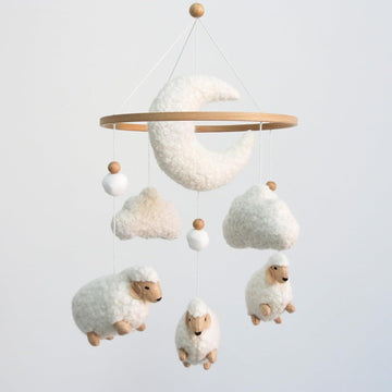 Sheep Baby Mobile for Crib, Cloud Baby Crib Mobile for Girls & Boys, Neutral Crib Toys Hanging, Lamb Baby Mobile