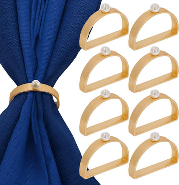 Gold Napkin Rings - Semicircle Napkin Ring Holder in Matte Gold- Pearl Napkin Rings for all Occasions Made - Set of 8