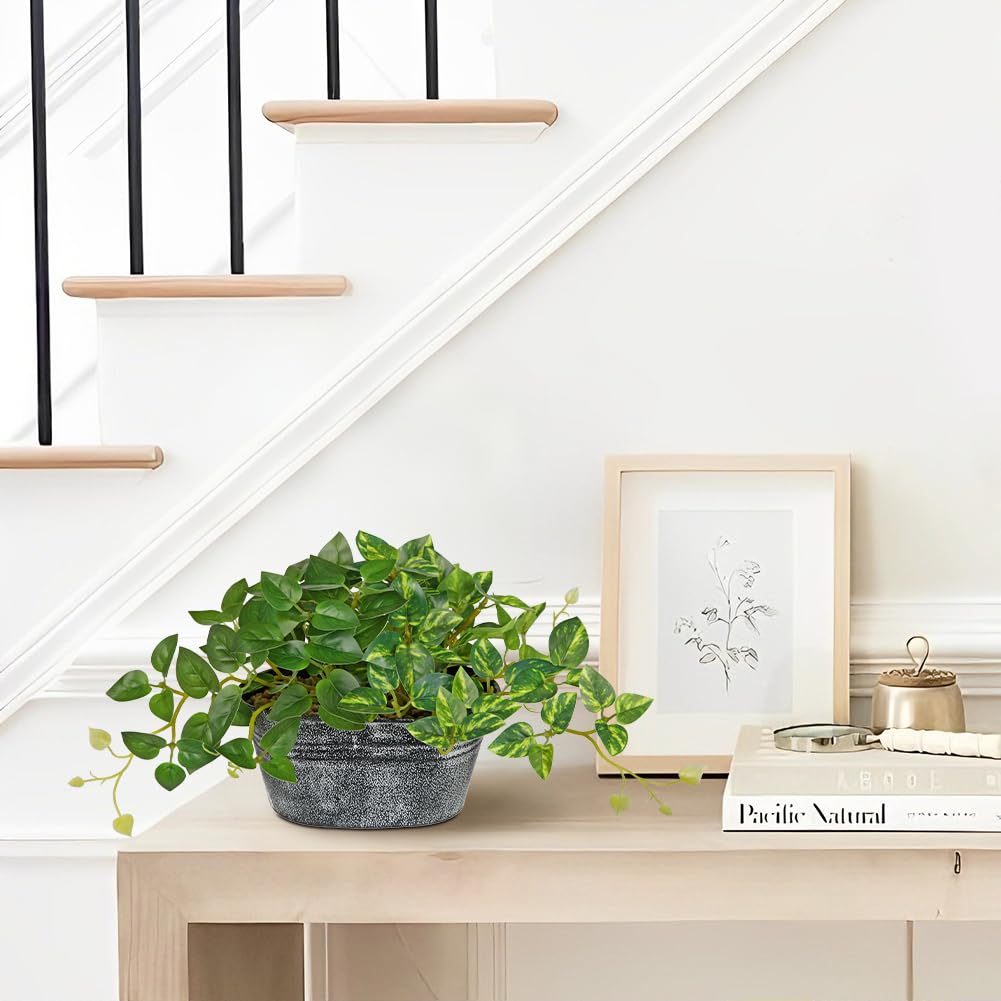 Fake Pothos with Metal Pot Small Artificial Plants Indoor