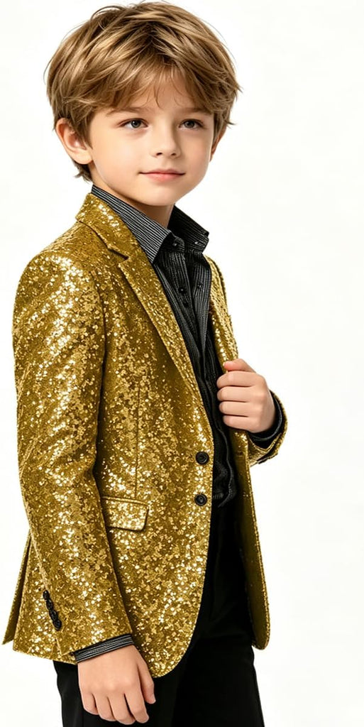 Boys Sequin Blazer Sparkle Suit Jacket Shiny Party Formal Tuxedo Coat