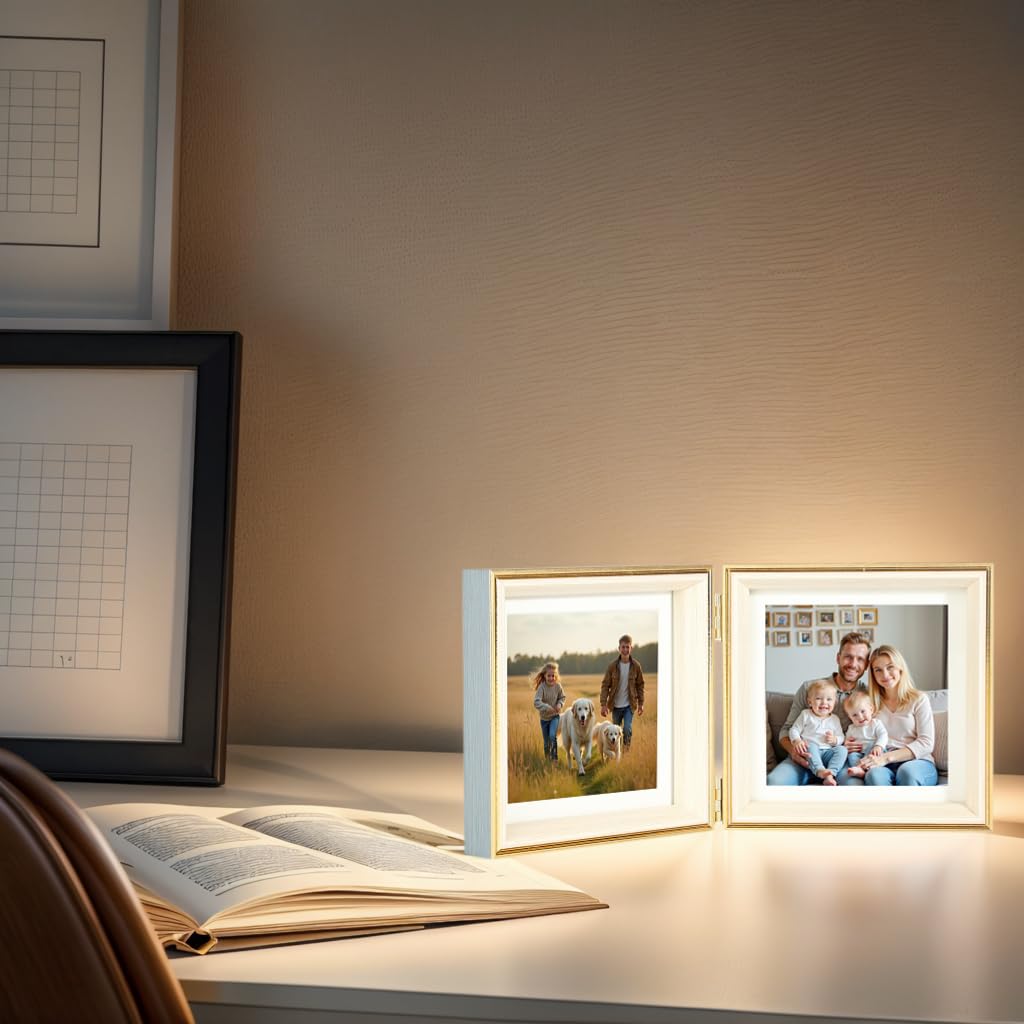 5x5 Double Hinged Picture Frame with Real Glass