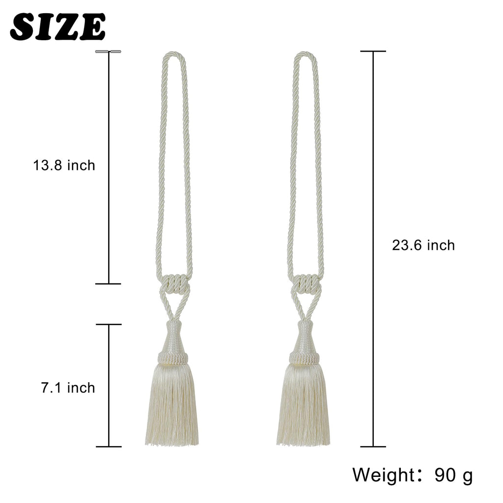 Tassel Curtain Tiebacks Handmade Holdbacks (Cream) - 2 Pack