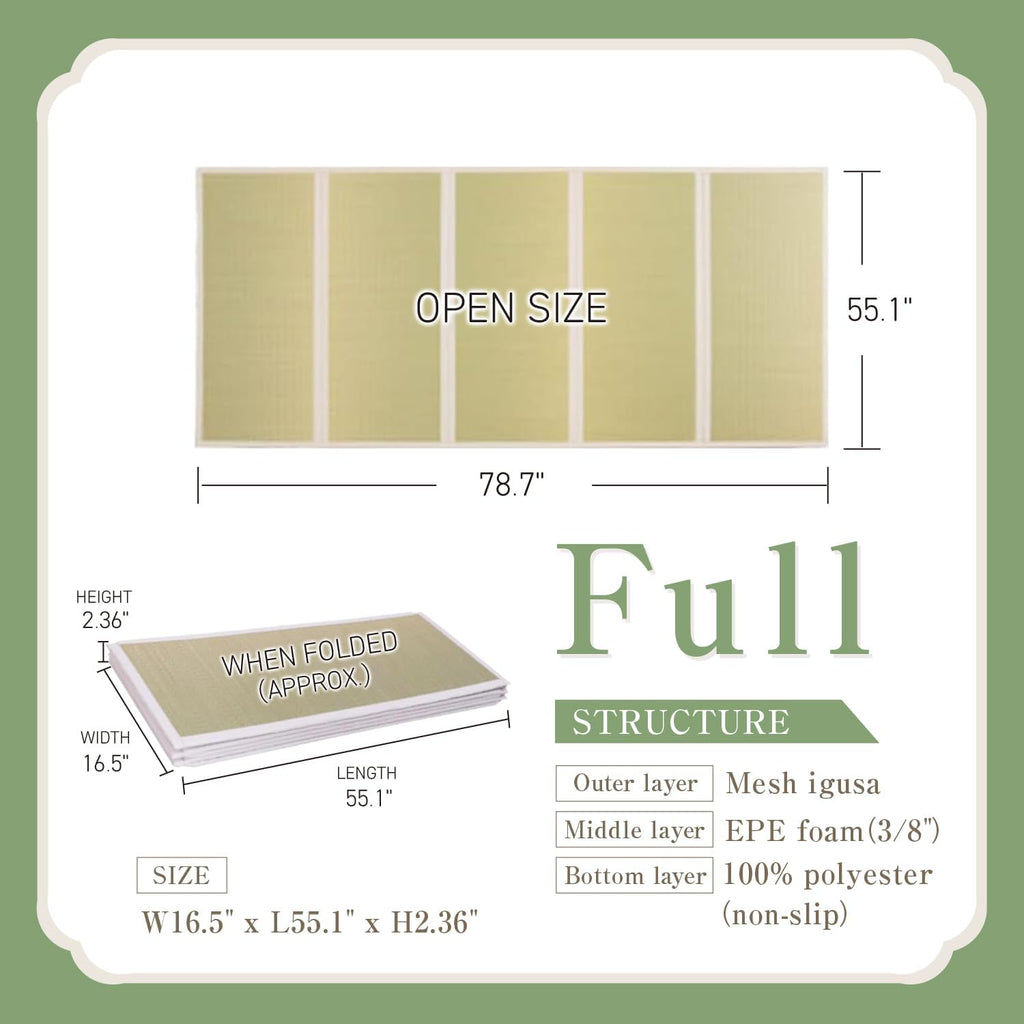 Japanese Tatami Mat, Foldable Igusa Rush Grass Floor Mat XL