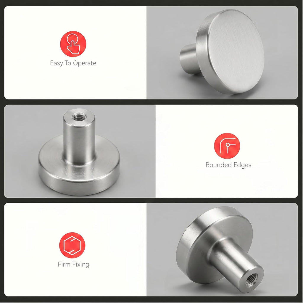 25 Pack Brushed Nickel Cabinet Knobs, Round Kitchen Drawer Knobs, Silver Knobs for Cabinets, Metal Handles for Desk