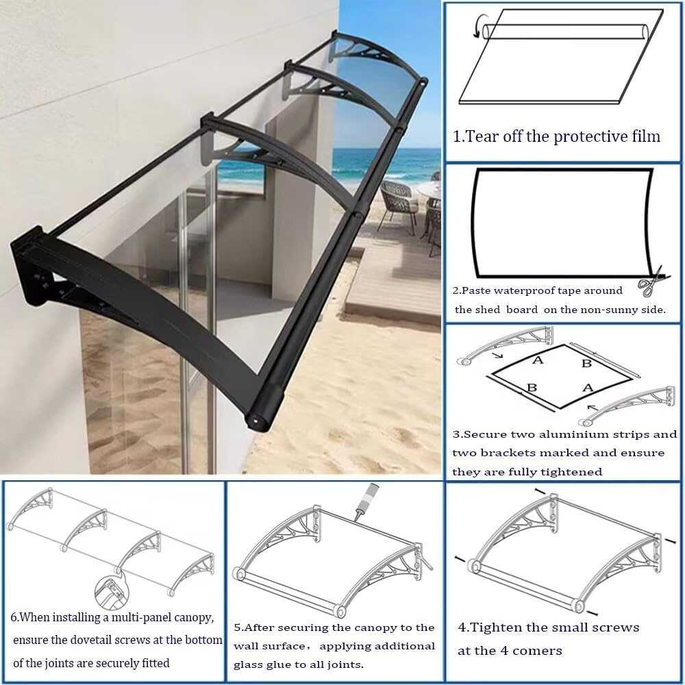 Window Awning Door Canopy with Drainage Sink Awnings for Door Entrance Deck Porch Patio Entryway Exterior Spliced