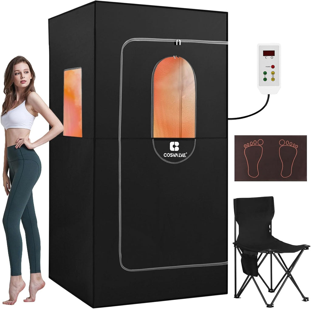 Portable Infrared Sauna for Home, Dry Sauna with 4 Heating Panels and Heated Foot Pad, 1 Person Infrared Sauna Tent Full Size, Remote Control, Indoor Home Spa, 35.4" x 35.4" x 71", Black A129-B0DL58C2JW
