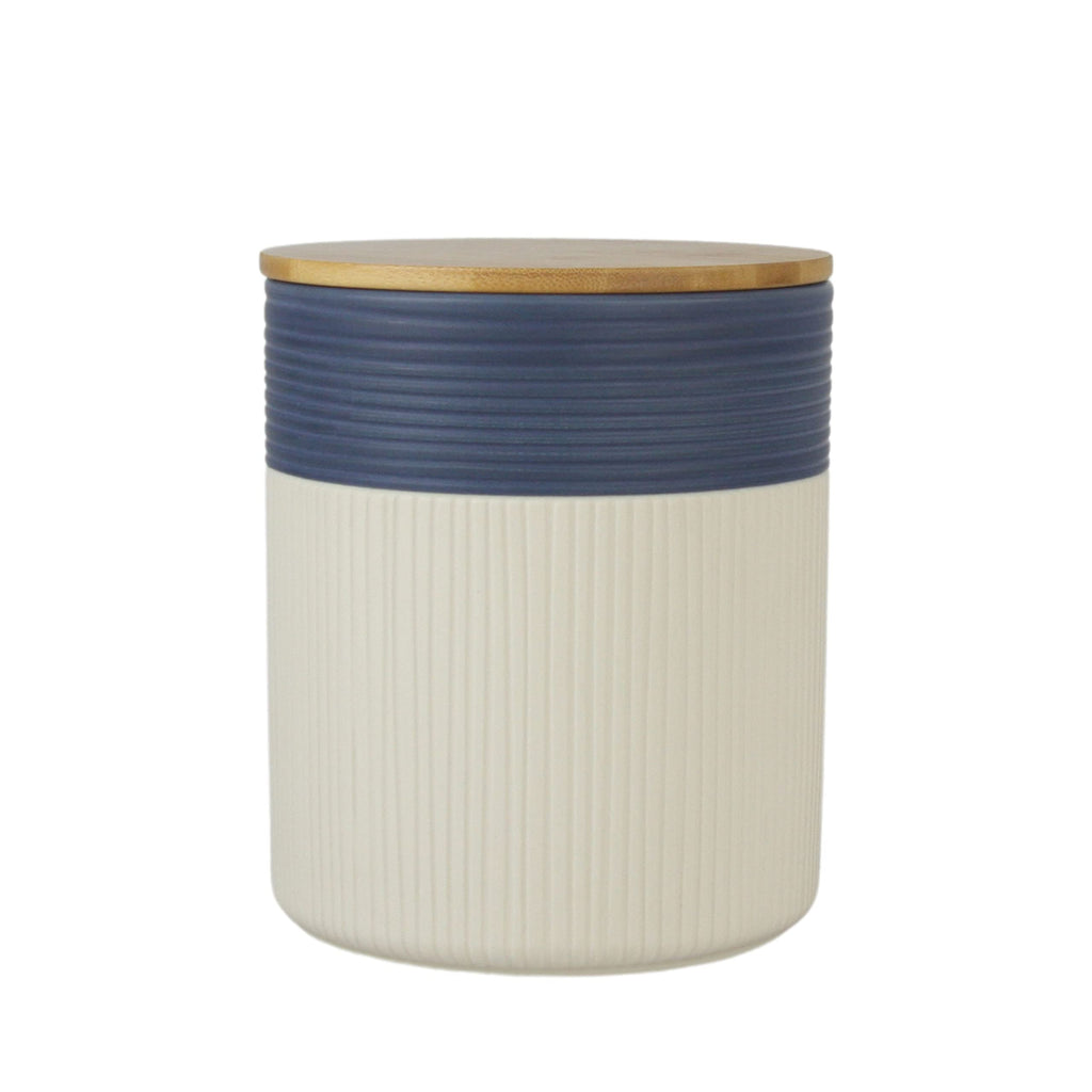 Luca Ombre Embossed Ceramic Kitchen Canister Set, Set of 3, Matte Blue/White, Bamboo Lids