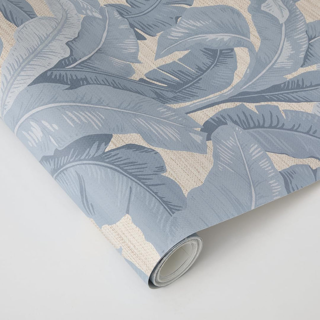 Textured Blue Layered Palm Faux Grasscloth Removable Peel and Stick Wallpaper, 20.5 in X 16.5 ft, Made in The USA