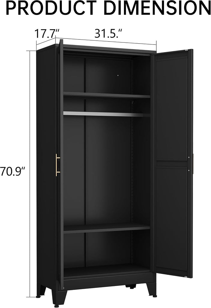 Metal Armoire Wardrobe Closet Storage Cabinet with Hanging Rod,71'' Metal Wardrobe Cabinet with 2 Doors and 2