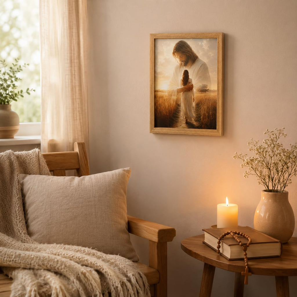 Framed Jesus Wheat Field Canvas Wall Art Christian Home Decor 12x16 Inches