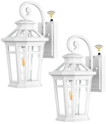 Outdoor Porch Lights, 2-pack White Outdoor Light Fixture Wall Mount, Dusk to Dawn Outdoor Sconce light, Anti-rust