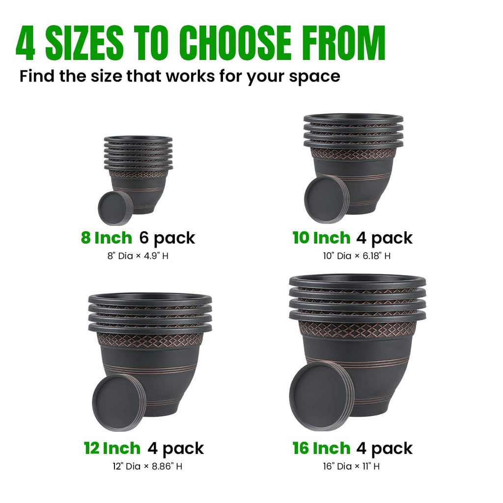 12 Inch Pots for Plants, 4 Pack, Copper Plaid