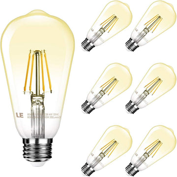 LE ST64 E26 Vintage Edison LED Bulbs, Dimmable, 4W 350 lm, 40W Incandescent Equivalent, Wide Beam Angle, Pack of 6