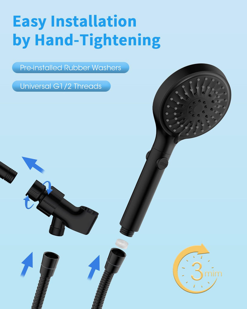 Shower Head with Handheld, High Pressure Showerhead with Hose Black