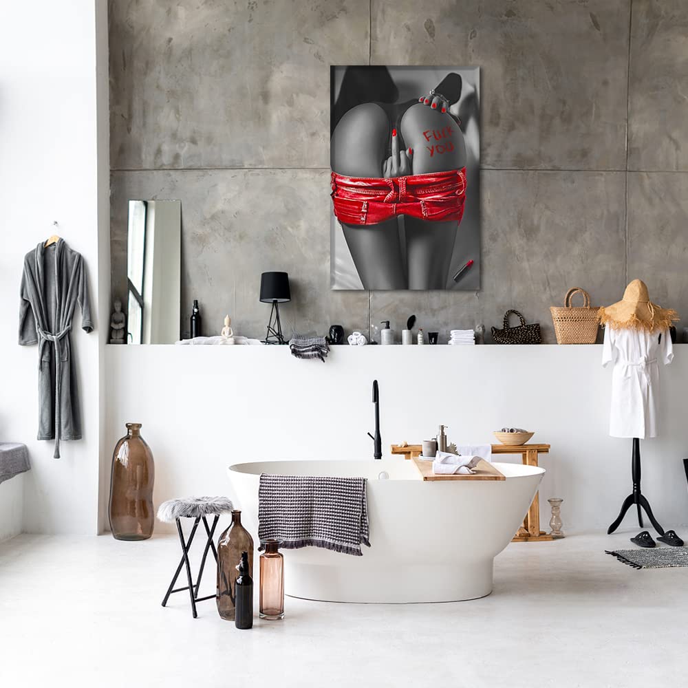 Sexy Women Canvas Wall Art Modern Nude Women Painting Black and Red Picture Framed Dancer Artwork Bedroom Bathroom