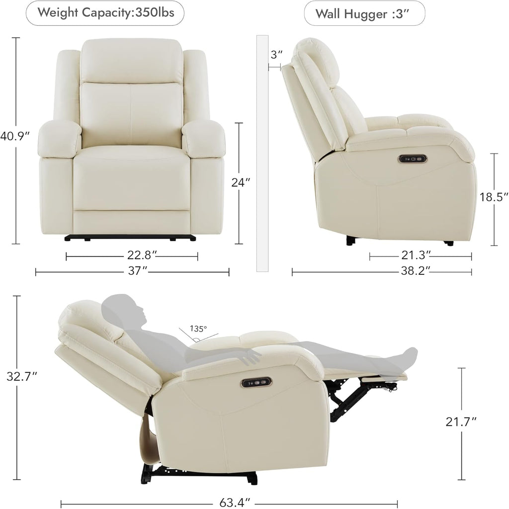 Watson & Whitely Genuine Leather Power Recliner Chairs for Adults