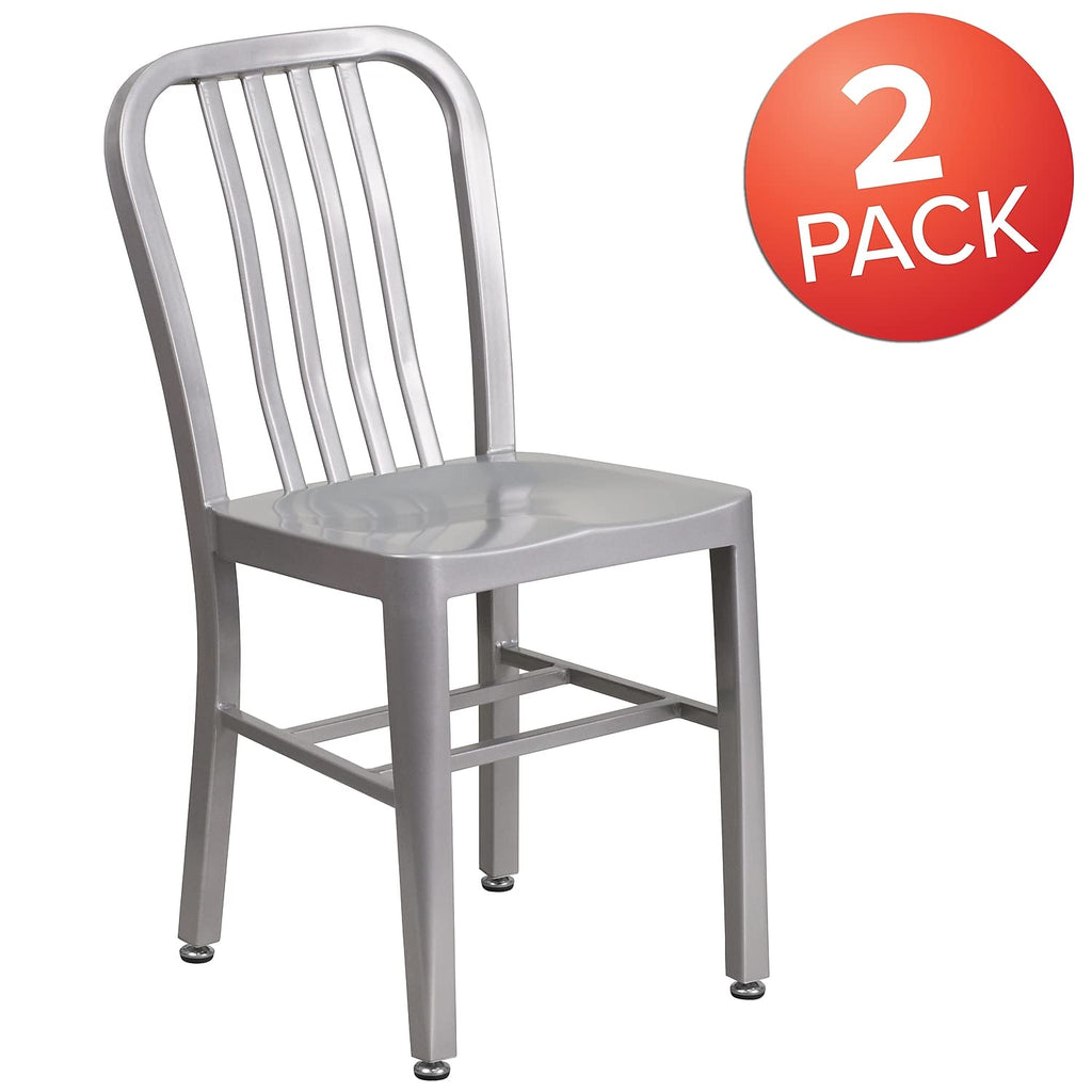 Gael Indoor/Outdoor Modern Metal Dining Chairs, Commercial-Grade Galvanized Steel Restaurant Chairs, Set of 2, Silver