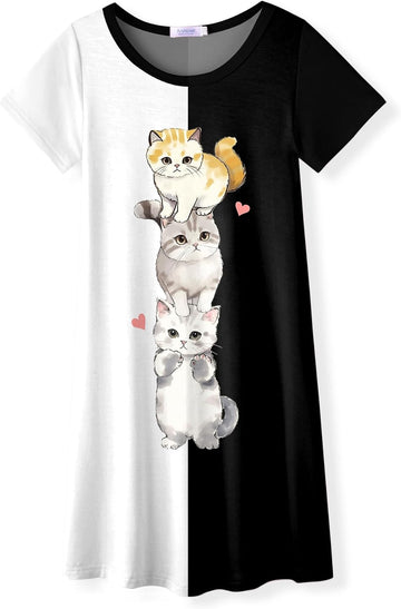 Girls Nightgowns Summer Soft Cute Cartoon Print Pajama Sleep Dress