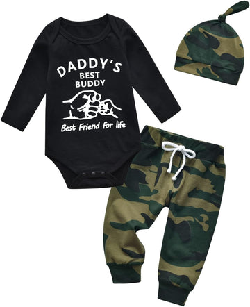 Baby Boy Clothes Set Newborn Long Sleeve Dad's Little DUDE Print Tops Pants Hat Infant Boys 3Pcs Outfit Sets