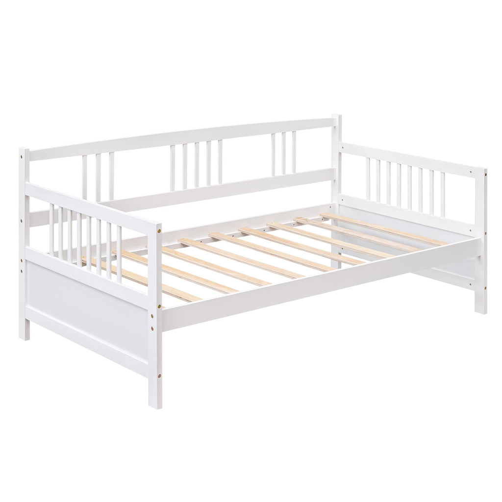 Daybed Twin Bed Wooden Slats Support Modern Living Daybed with Rails, Twin Size, Ivory White