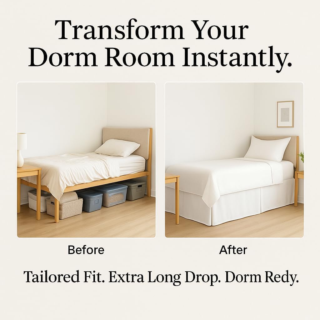 Split Corner Dorm Bed Skirt Twin XL - 32 Inch Drop, 100% Microfiber, Extra Long Bed Skirt for College Dorm, Platform