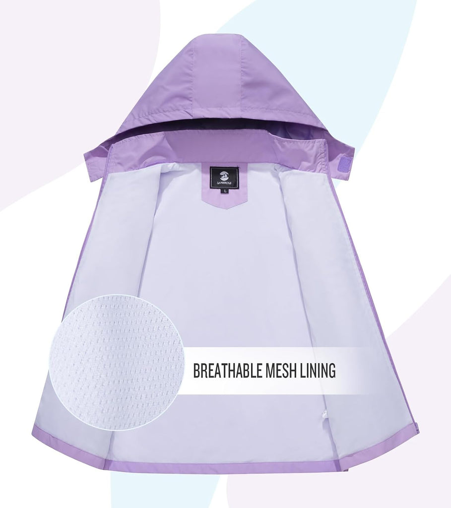 Kids Waterproof Rain Jacket Mesh Lined with Removable Hood