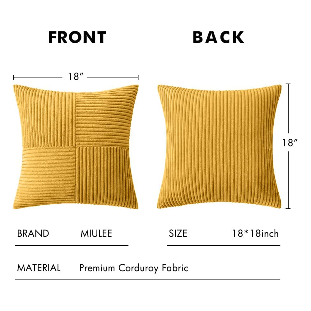 Mustard Yellow Decorative Throw Pillow Covers for Couch 18x18 Inch